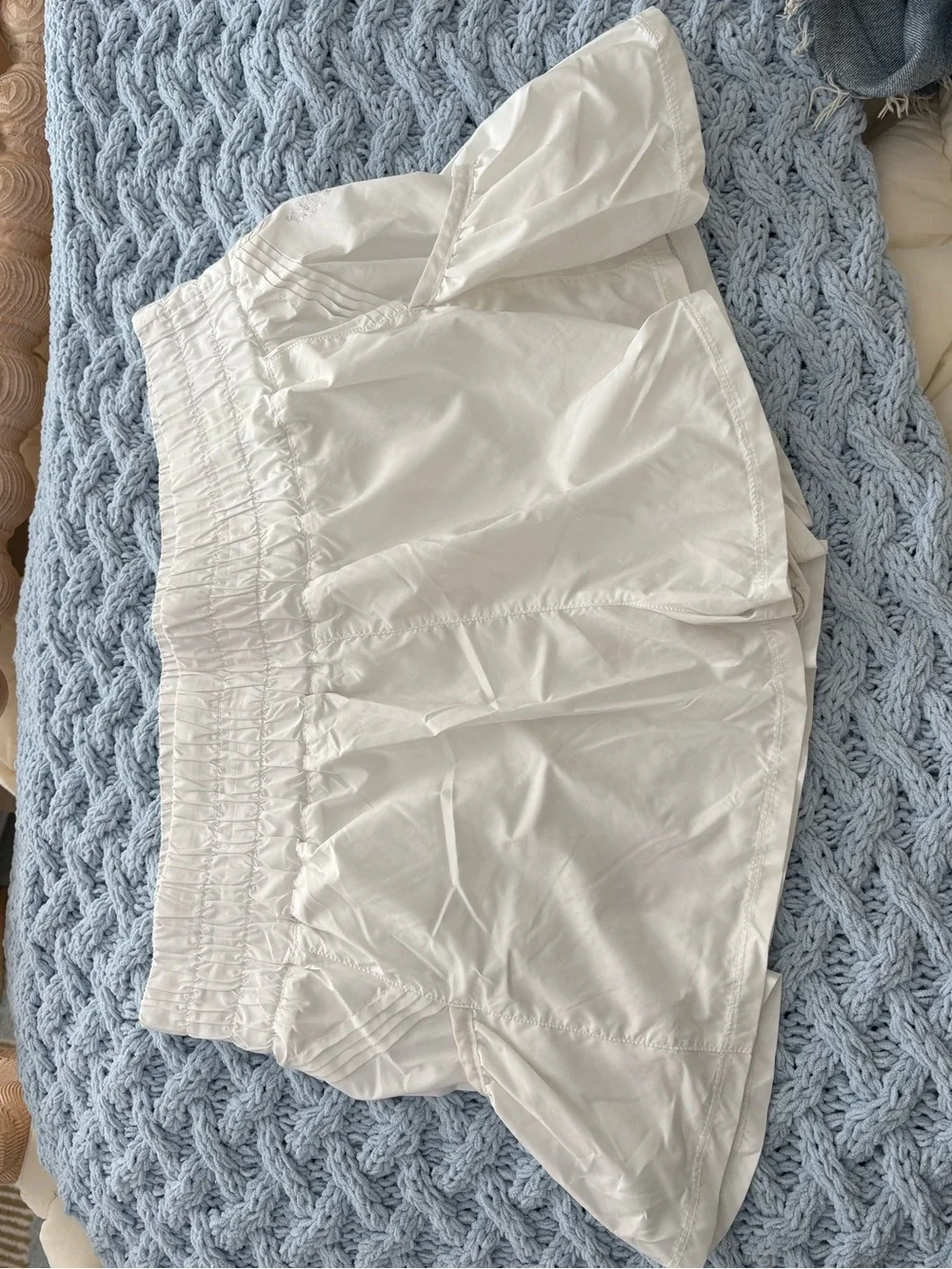 Free People White Elastic-Smocked Athletic Shorts